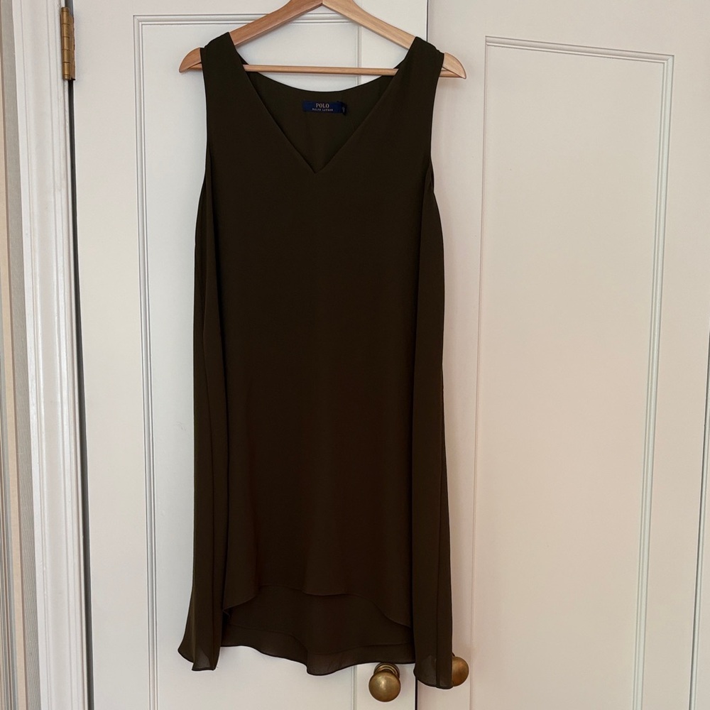 Polo by Ralph Lauren Olive Green High-Low V-Neck Sleeveless Dress
